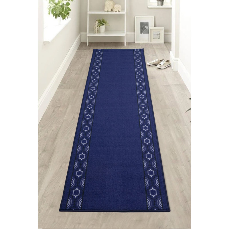 Chualar Custom Size Rug Moroccan Trellis Border Navy Low Pile Slip Resistant Rugs by Feet, Runner 3' x 44'