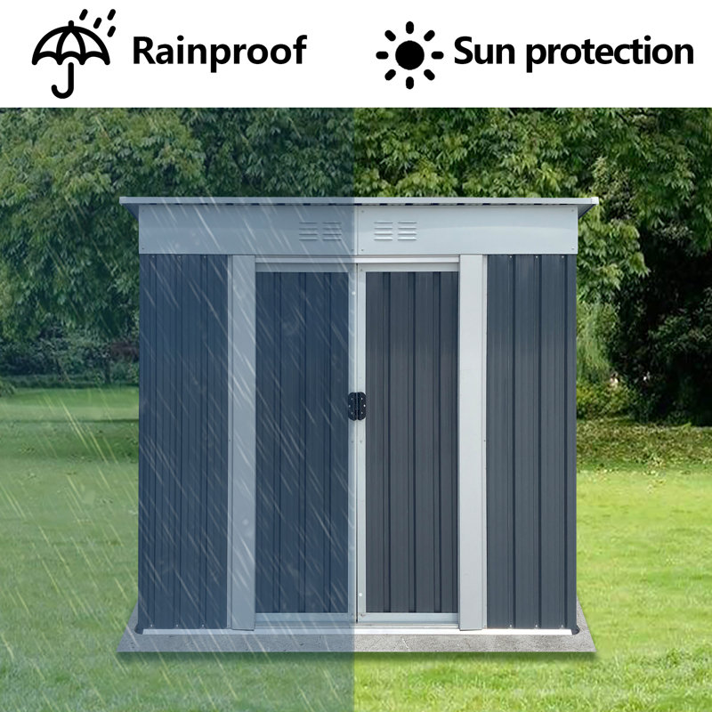 Remise de rangement extérieure pour toit-terrasse de 6 pi x 4 pi, Gris, 72.5" H x 74.7" W x 45.7" D