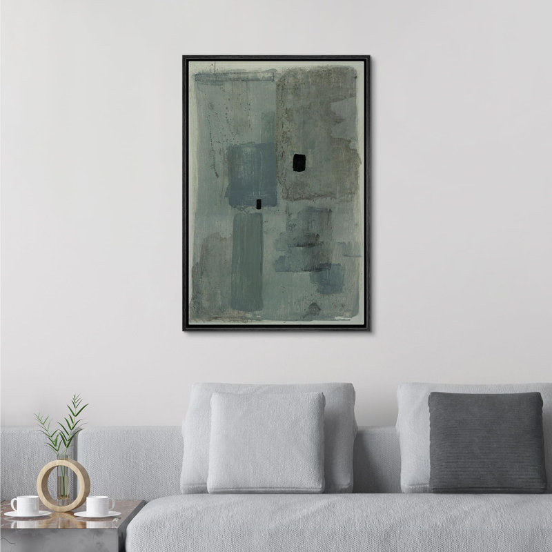 Grunge Abstract Paint Stroke Effect " Abstract Art Print In Gray And Blue Tones ", 36" H x 24" W, Black