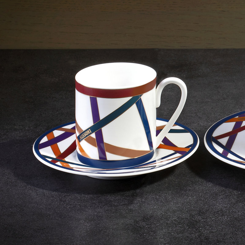 Missoni Coffee Cup & Saucer NASTRI Set in Luxury Box diam. 2.3in, H 2.5in, Cap. 4 oz, Saucer diam. 4.75in, Set of 2
