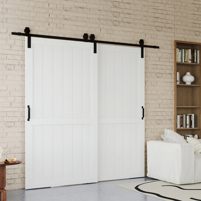 Porte de grange moderne en dérivation de conception blanche - Porte de grange coulissante en bois manufacturé avec quincaillerie