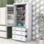 Kitchen Pantry, Freestanding Tall Cupboard Storage Cabinet with 3 Drawers and Adjustable Shelves-1721718462