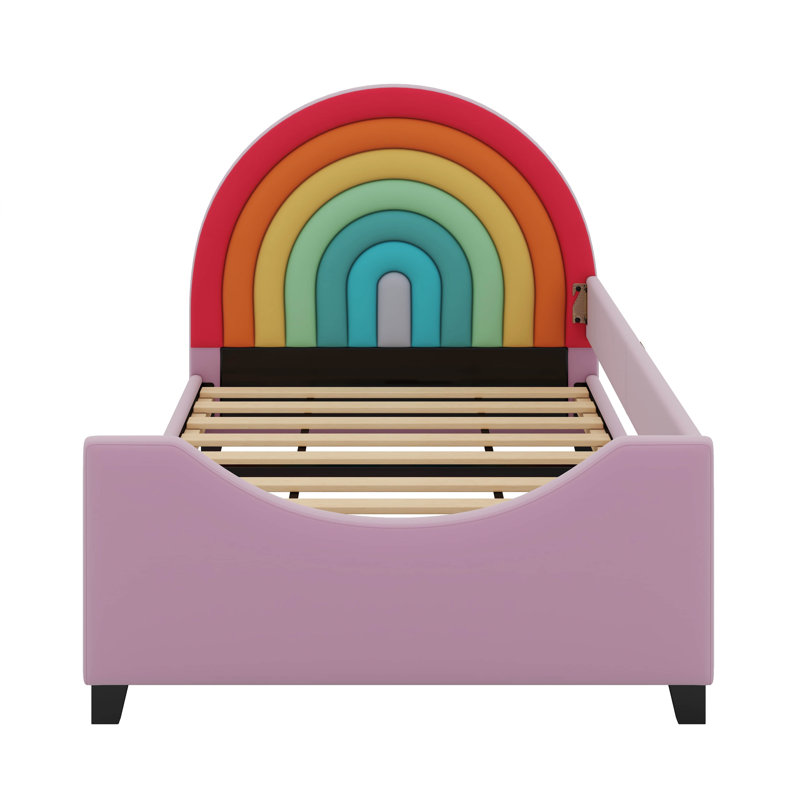  Artak Colorful Velvet Rainbow Twin Daybed Frame With Rainbow-Shaped Headboard