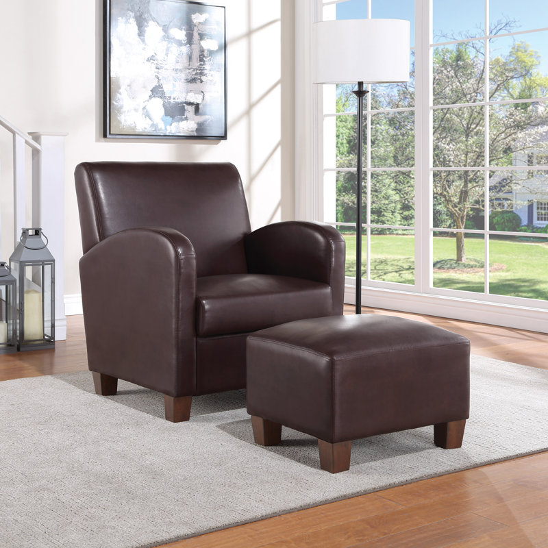 Fauteuil club avec repose-pieds 29,25 po Genest, Similicuir brun