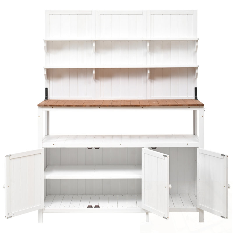 Table de rempotage en bois avec 2 tablettes, 2 armoires et 3 crochets latéraux, Blanc
