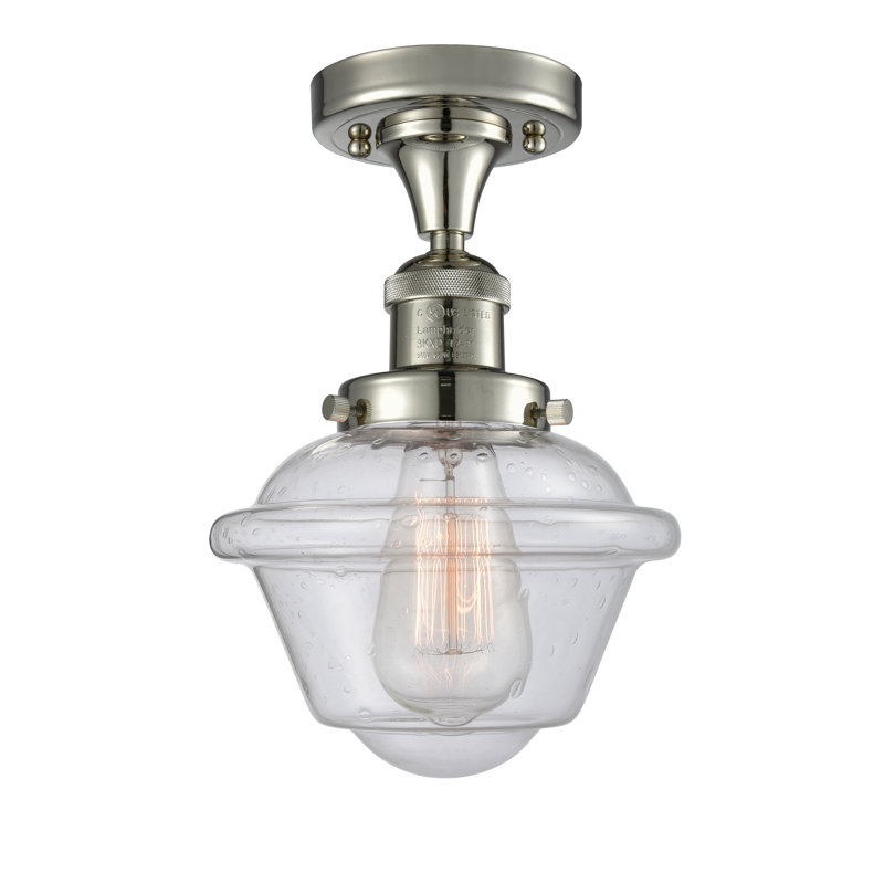 Plafonnier semi-encastré de style école simple 7,5 po Arlean, Ampoule non incluse, Grainé, Nickel poli
