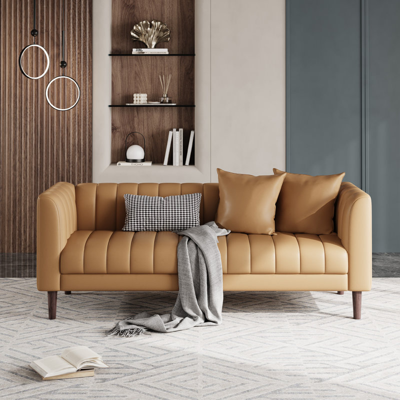 Ebern Designs Modern 3-Seater Faux Leather Sofa Couch with Deep Seats ...