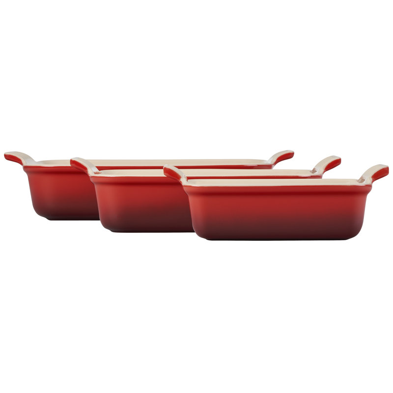 Le Creuset Stoneware 3 Piece Baking Dishes, Red