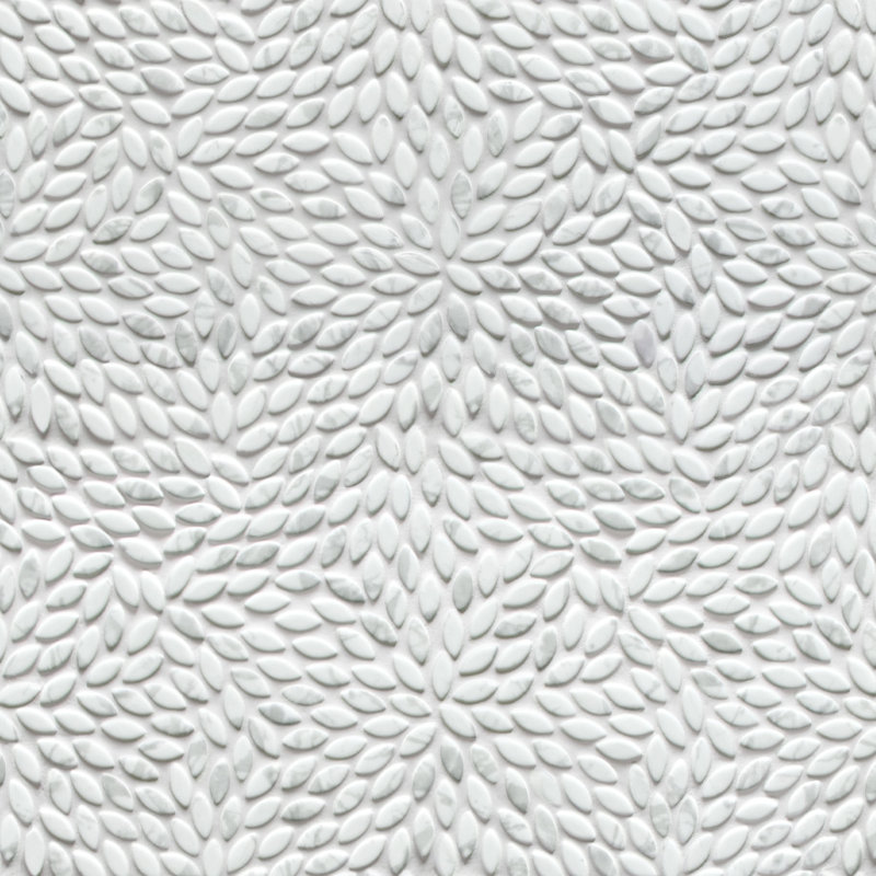 11.1" x 11.4 Matte Flower Recycled Glass Floor & Wall Mosaic Tile, Carrara White