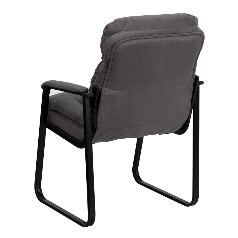 Isla Modern LeatherSoft Executive Side Reception Chair with Sled Base, Gray Microfiber