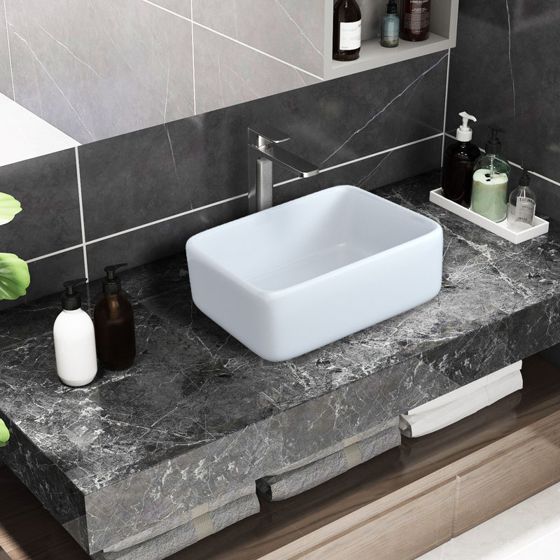 19 po Lavabo de salle de bain blanc Topmount