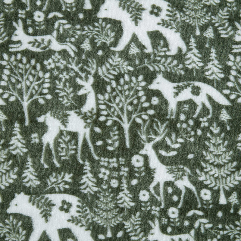 Martha Stewart Printed Ultra Soft Plush Throw Blanket, Green Nordic Forest 