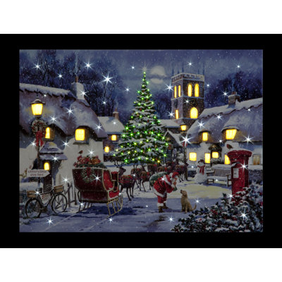 Santa And Village - No Frame Print on Canvas