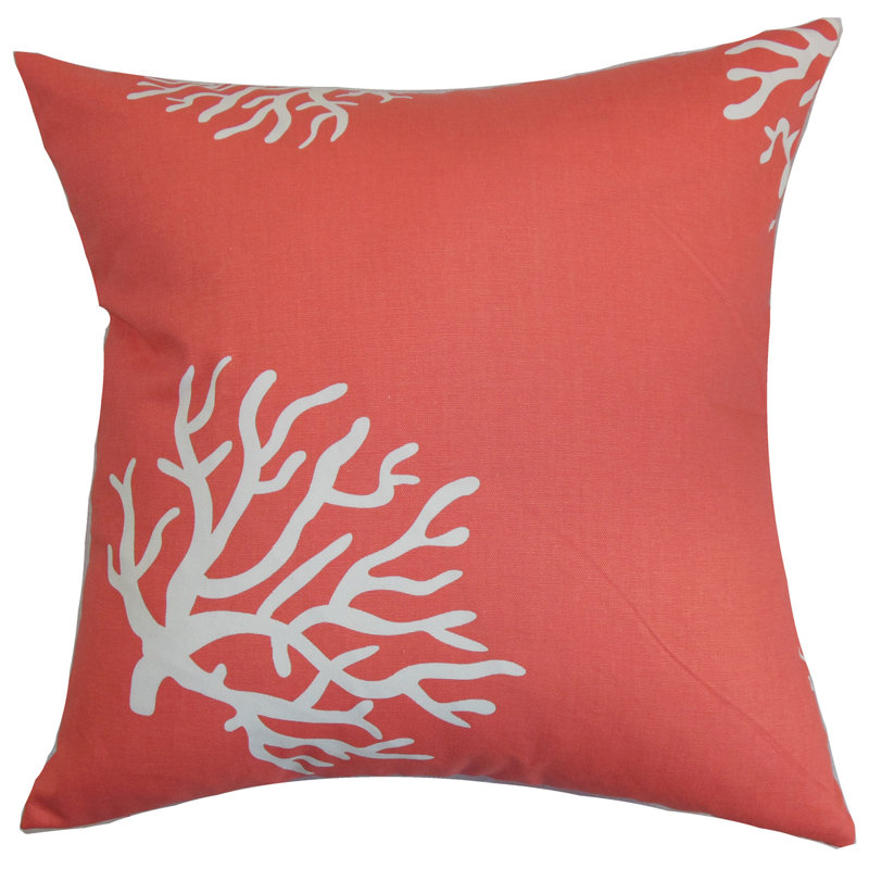 Feather Reversible Throw Pillow, Coral White, 24" H x 24" W