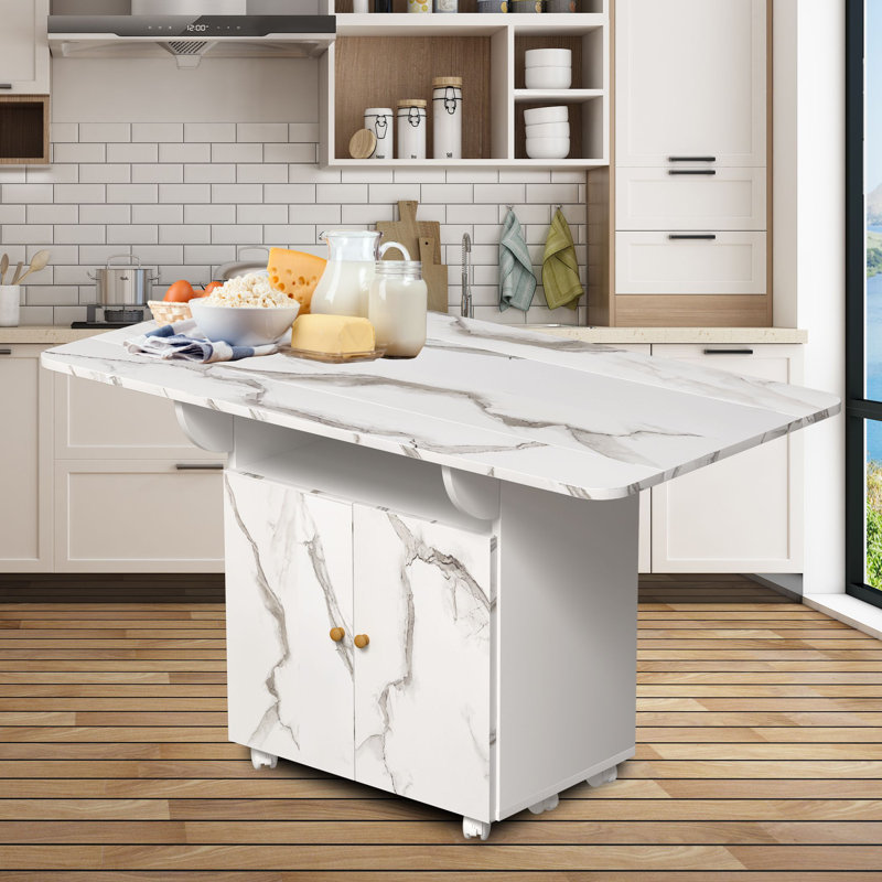 Îlot de cuisine avec plateau en marbre, armoire de rangement et roulettes verrouillables Modern