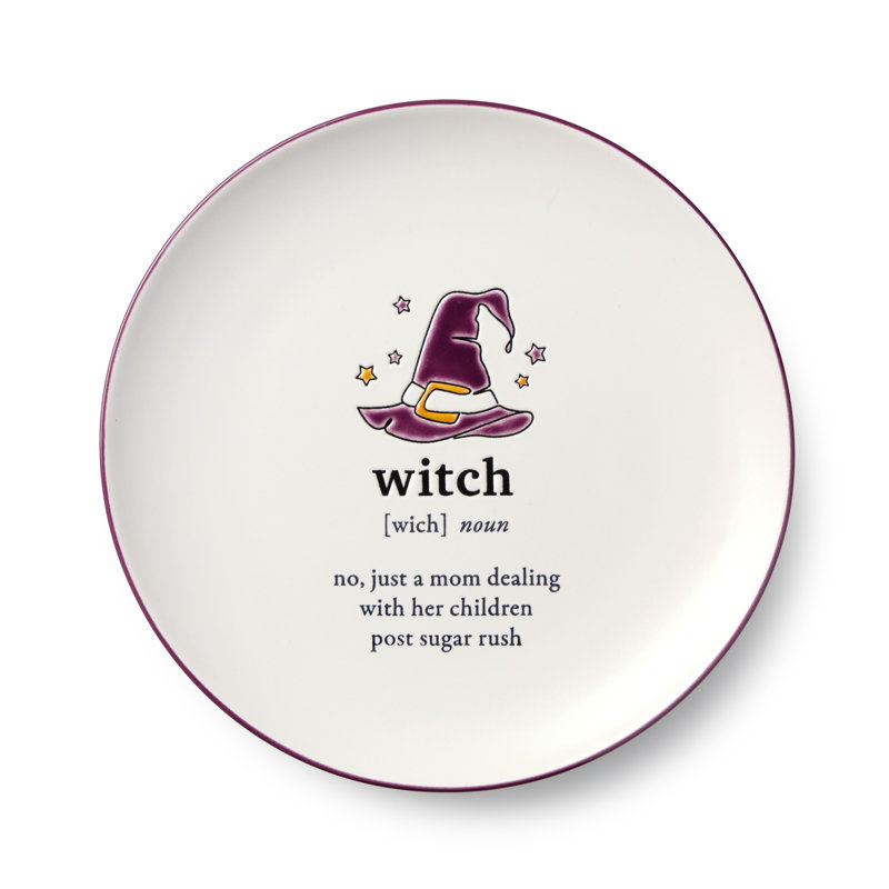 Assiettes à salade d'Halloween - quatre assiettes en grès assorties de 8,25 pouces dans des définitions de mots d'Halloween spirituelles, pour l'hôte d'Halloween qui comprend la blague.
