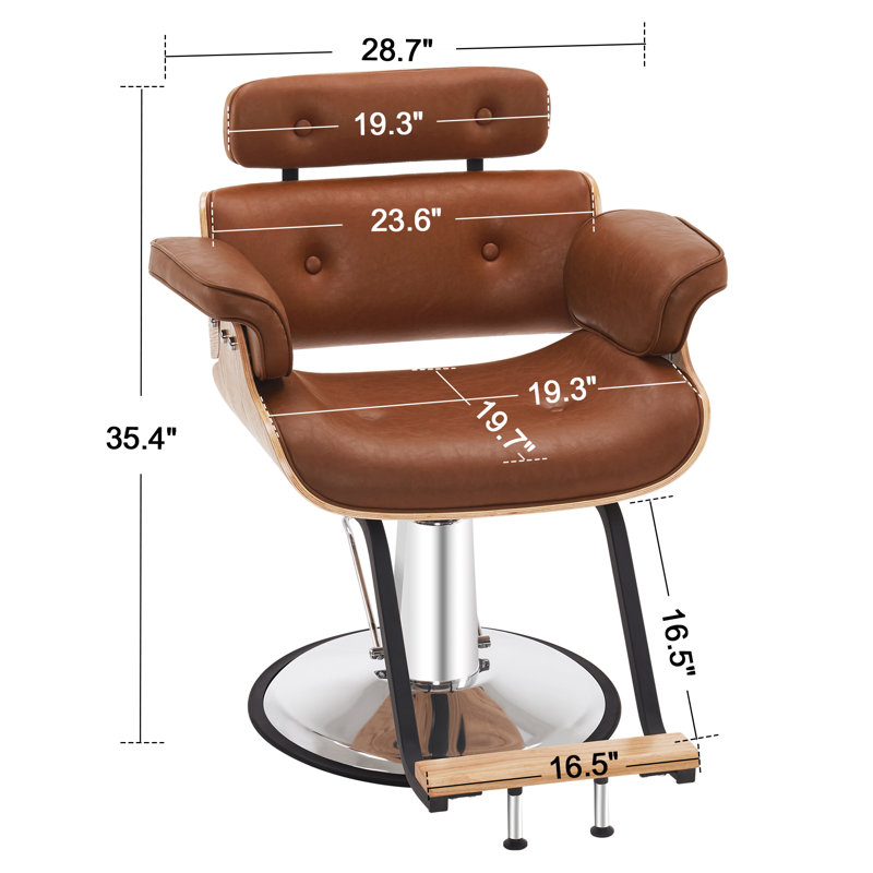 Fauteuil de coiffeur hydraulique à hauteur réglable, fauteuil de salon pivotant, Similicuir brun
