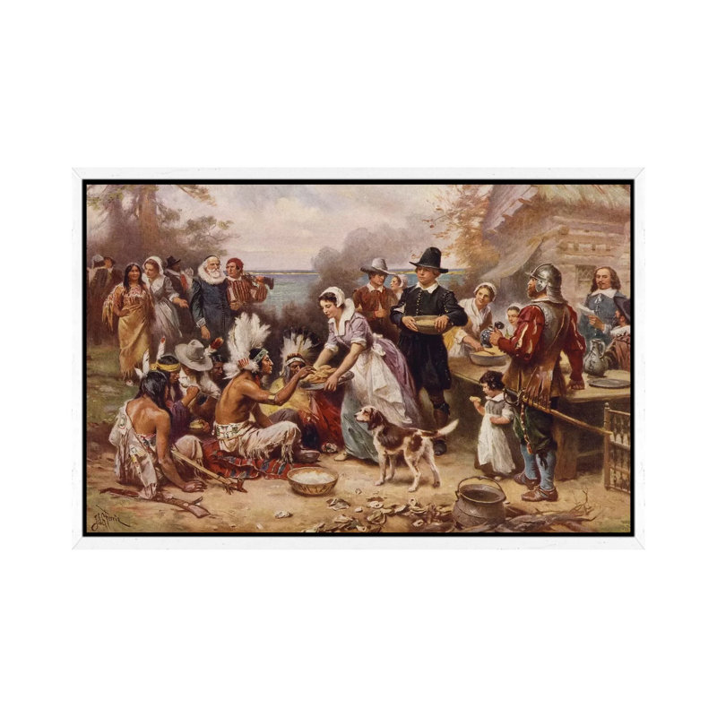 The First Thanksgiving, C.1930 by Jean Leon Gerome Ferris - Painting on Canvas, White Framed