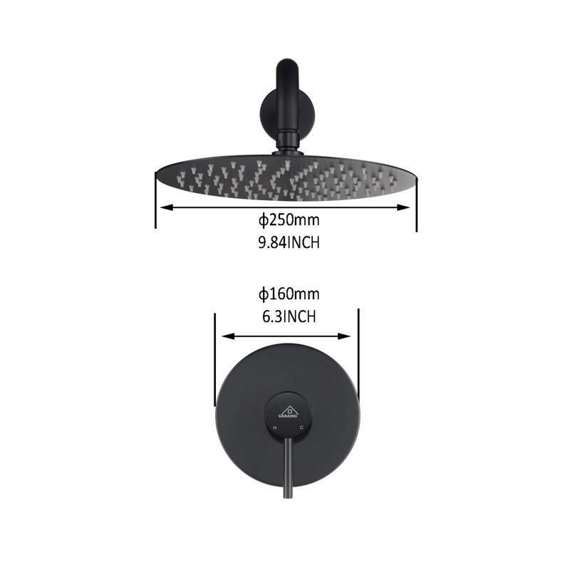 Matte Black 10-Inch Round Rain Shower Head Wall Mount System