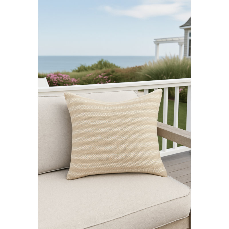 Classic Grey Marina Stripe Indoor Outdoor Pillow 24x24, Sandy Beige, Square 24", Pillow Cover Only - No Insert