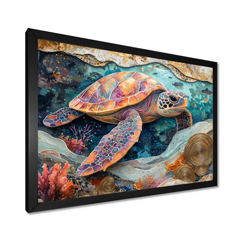 Corra Aquarium Turtle Coral Sanctuary V - Tortue, art mural, Reproduction encadrée d'une seule photo, H 30 po x l 40 po