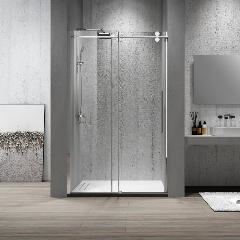 Porte de douche coulissante simple sans cadre l 46,8 po x h 76 po Massa, Chrome poli