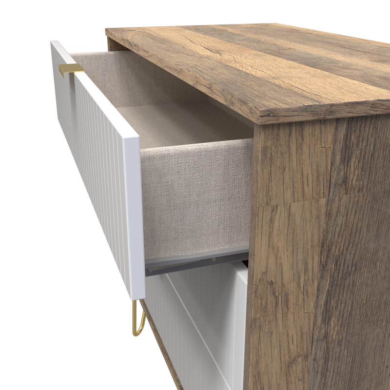 Fully Assembled Aldin 3 - Drawer Chest of Drawers, White Matt/Vintage Oak