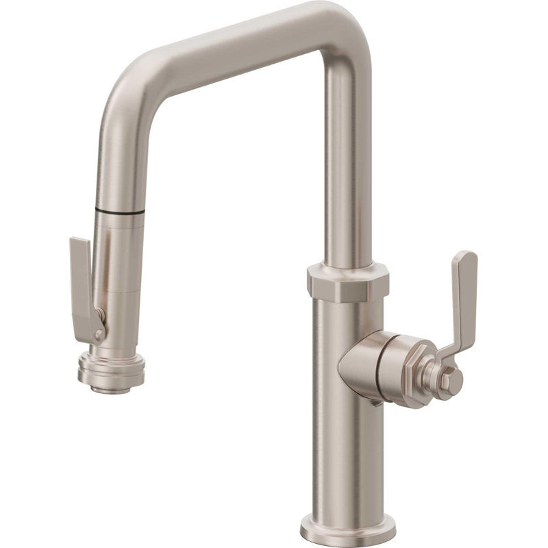 Pull-Down Kitchen Faucet With Squeeze Sprayer - Quad Spout, Polished Brass