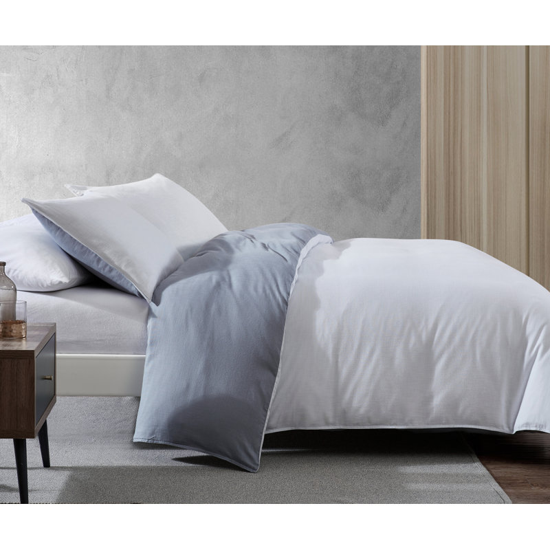 Ensemble de housse de couette réversible en coton Kenneth Cole Nila, Housse de couette grand + 2 taies décoratives, Gris