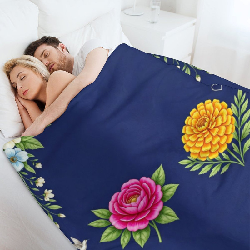 Bordure florale avec jeté en flanelle de luxe, couverture douce et chaude pour le canapé-lit du salon, 40 po x 50 po