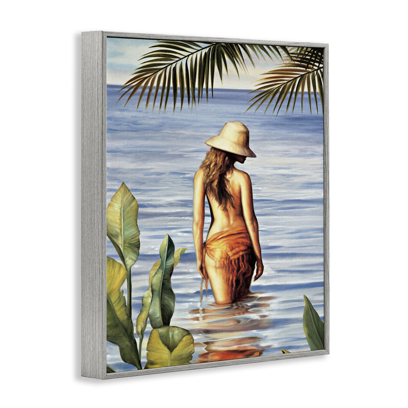 «Woman Wading Beach», art de la giclée encadrée par Migdalia Arellano bf-304, Estampe numérique Farmhouse, H 14 po x l 11 po