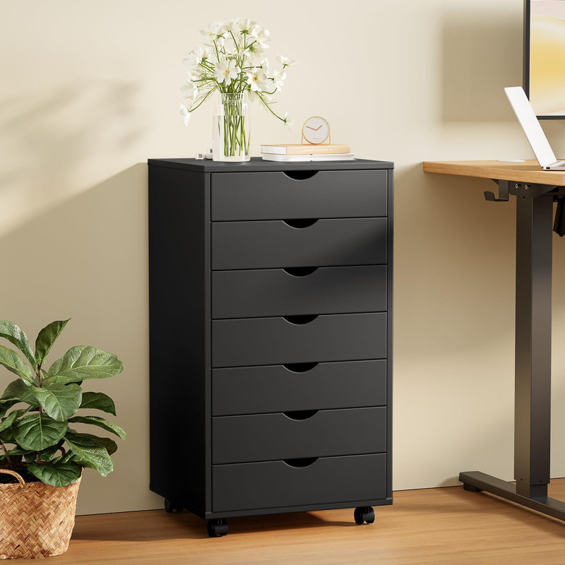 Commode 7 tiroirs - Armoires de rangement avec roulettes Commode en bois, Noir, noir, noir, noir