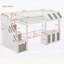 Lit mezzanine simple avec marches de rangement, lumière DEL, armoires sous le lit, conception de maisonnette pour enfants, blanc et gris-1408420785-1408420787
