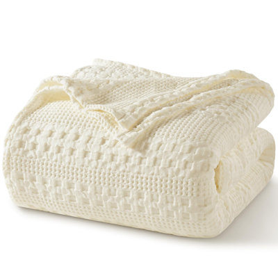 PHF 100% Cotton Waffle Weave Blanket for Bed, Soft Lightweight & Breathable for Spring and Summer, All-Season Comfort, Luxury Aesthetic Blanket for Home Decor