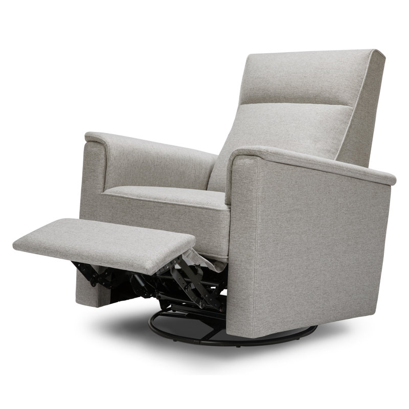 Gray Swivel Recliner with Wooden Legs and Eco-Performance Fabric