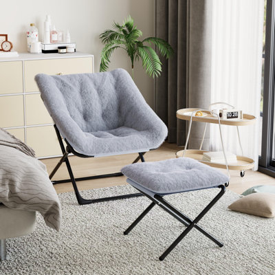 Chaise confortable, chaise longue pliable en fausse fourrure pour adultes, très grande chaise avec structure en métal robuste, fauteuil d'appoint moelleux pour chambre à coucher, salon, dortoir