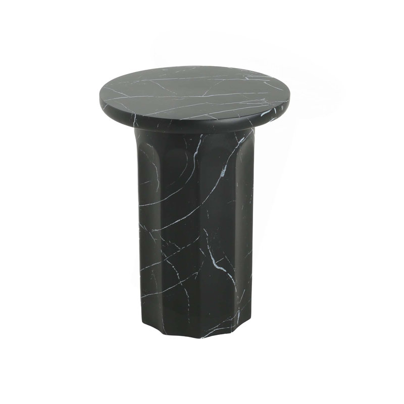 Outdoor Lightweight Concrete Black Marble Effect Side Table,Living Room Mgo End Table