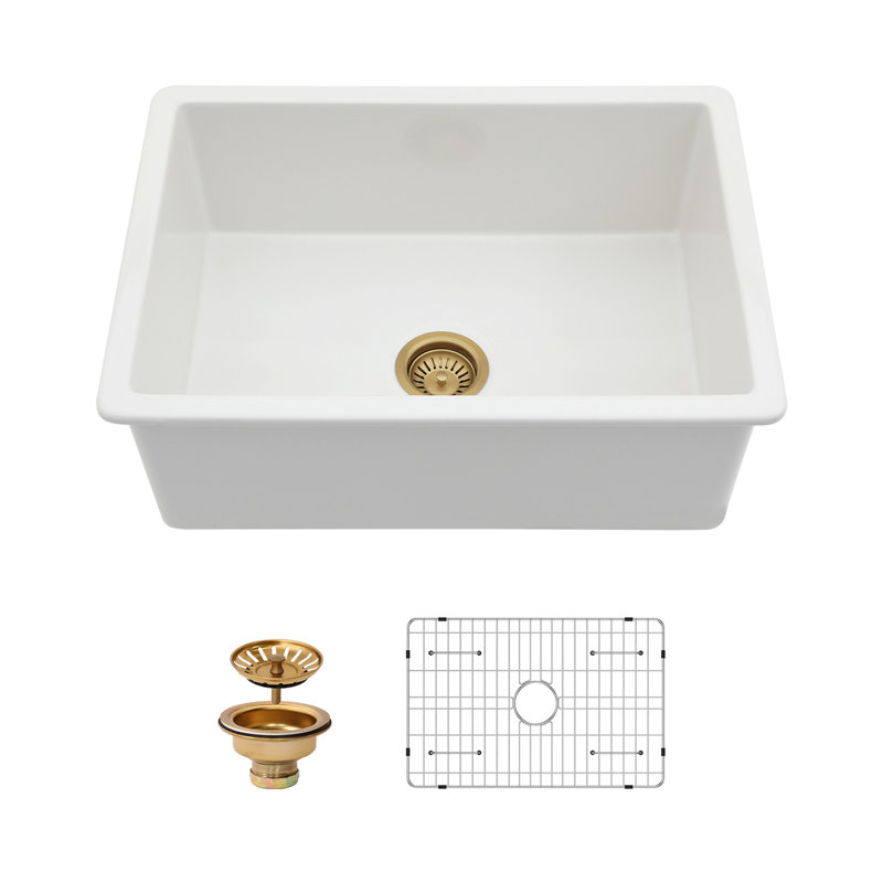 27" Undermount Single Bowl Ceramic Kitchen Sink - Dual Mount Ceramic Rectangular Deep Single Bowl Sink Basin