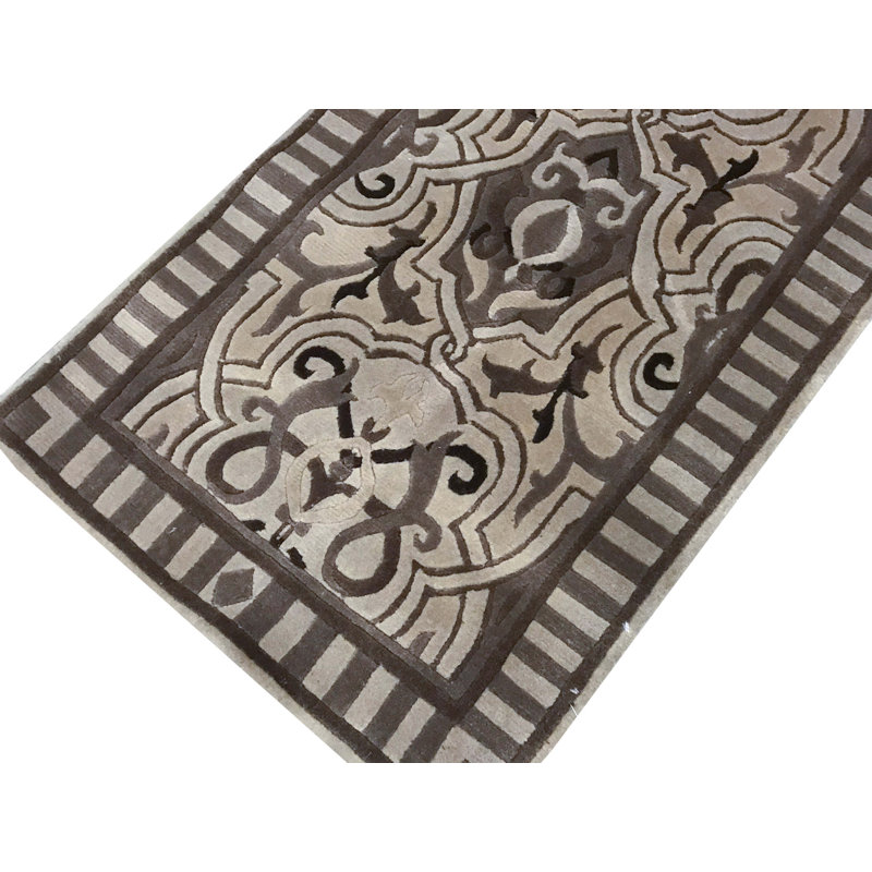 Hand-Knotted High-Quality Ivory and Beige Runner
