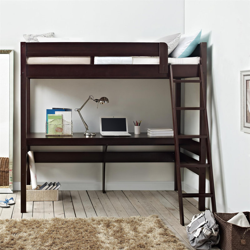 Lit mezzanine simple en bois massif avec bureau intégré Everiz par Isabelle & Max™, Espresso