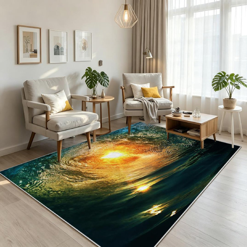 Tapis bleu lavable à la machine bleu, Rectangle 71 po x 98 po