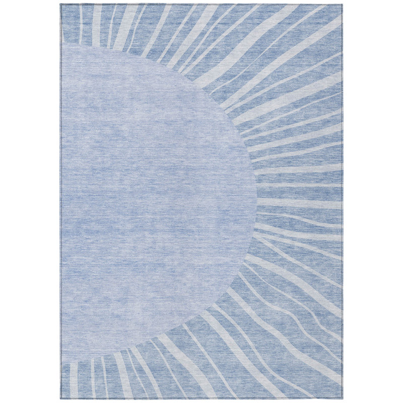 HomeRoots 10' X 14' Denim Blue And Sky Blue Abstract Washable Indoor Outdoor Area Rug