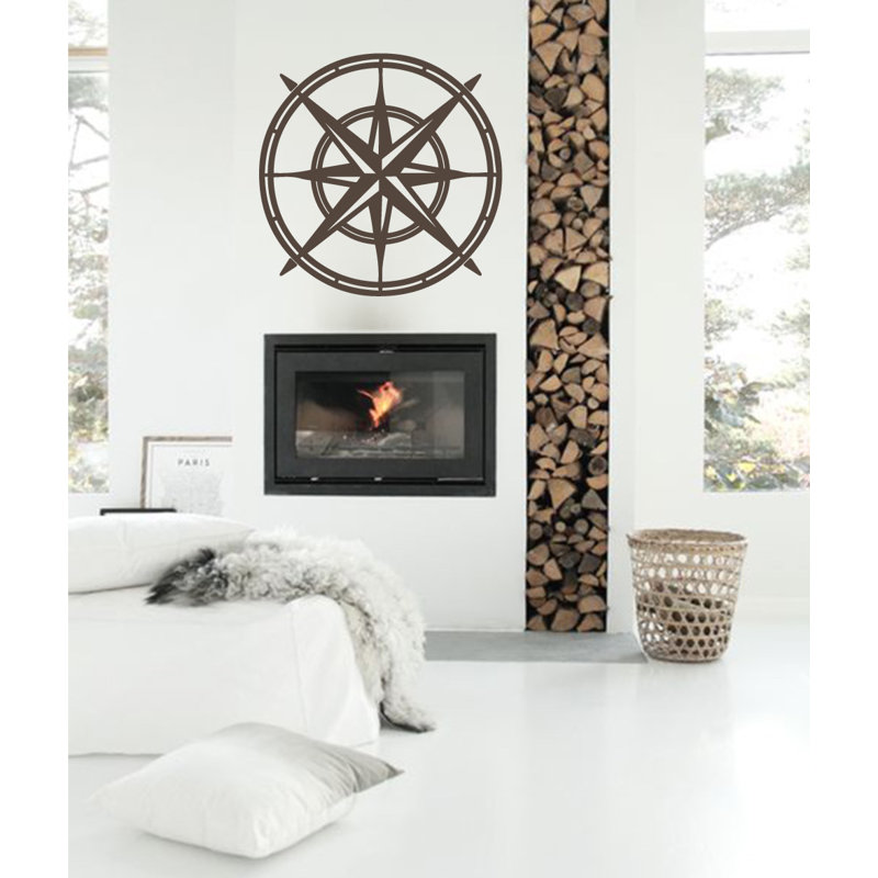 Décalcomanie murale boussole north star, H 30 po x l 30 po x P 0,01 po, Brun