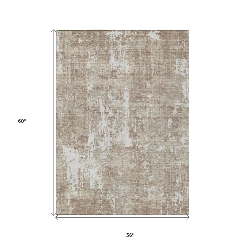 Tapis extérieur lavable abstrait taupe et ivoire 3 pi x 5 pi