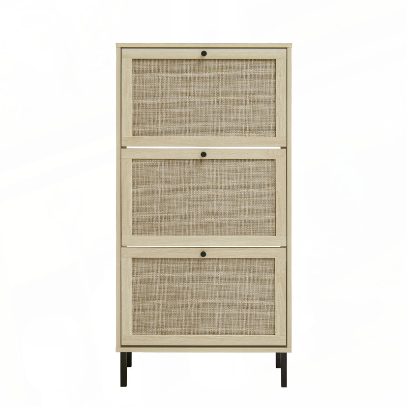 Étagère à chaussures en rotin 3 portes, armoire de rangement pour chaussures moderne autoportante, pour vestibule, Naturel