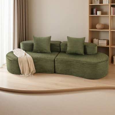 Canapé entièrement compressé de 110,24 po, canapé 2 places en velours côtelé avec 2 coussins lombaires, canapé rembourré à siège profond et confortable, aucun canapé nuage pour le salon et la chambre à coucher