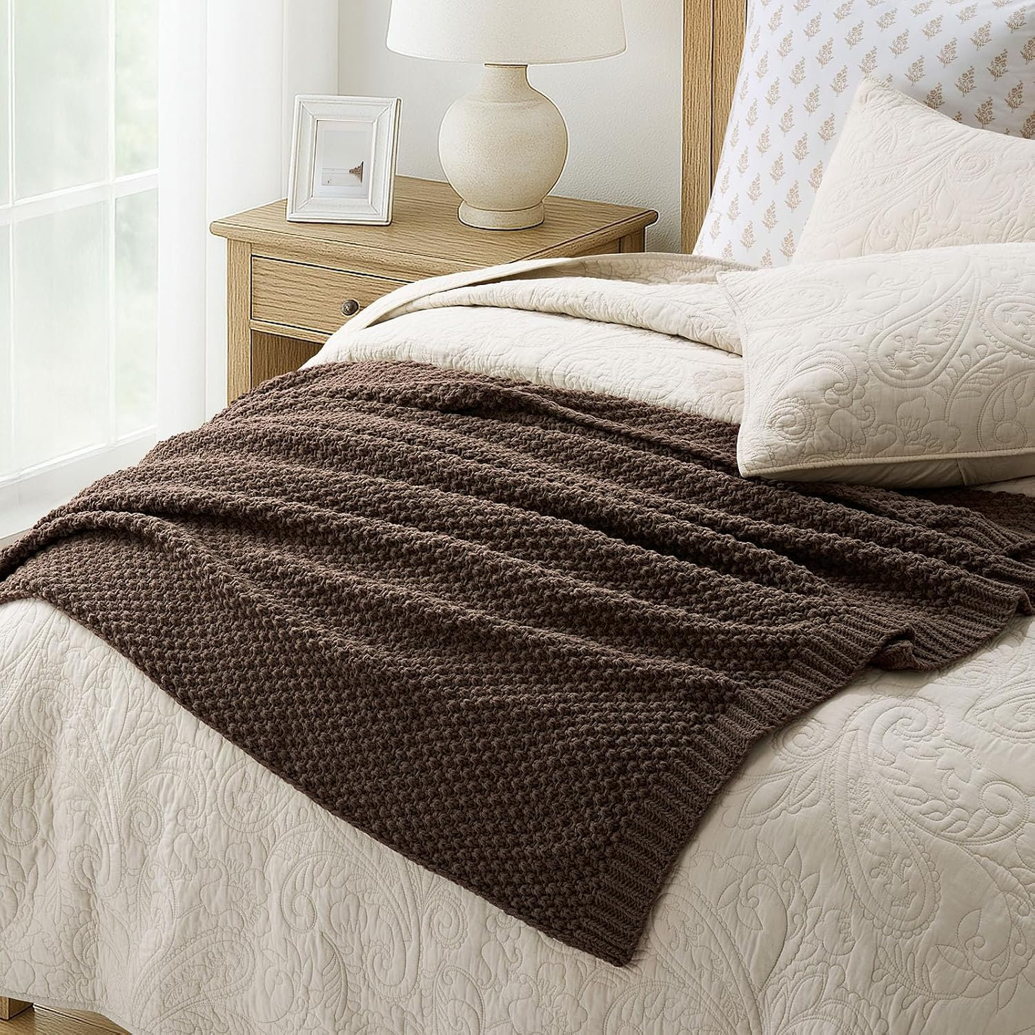 Chunky Chenille Weighted Throw Blanket, 60" L x 50" W, Cocoa Brown