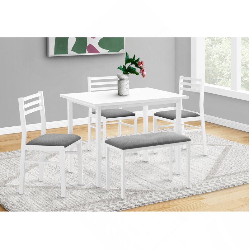 Ensemble de salle à manger, ensemble de 5 pièces, 40 po rectangulaire, cuisine, petit, métal blanc et stratifié, tissu gris, contemporain, moderne
