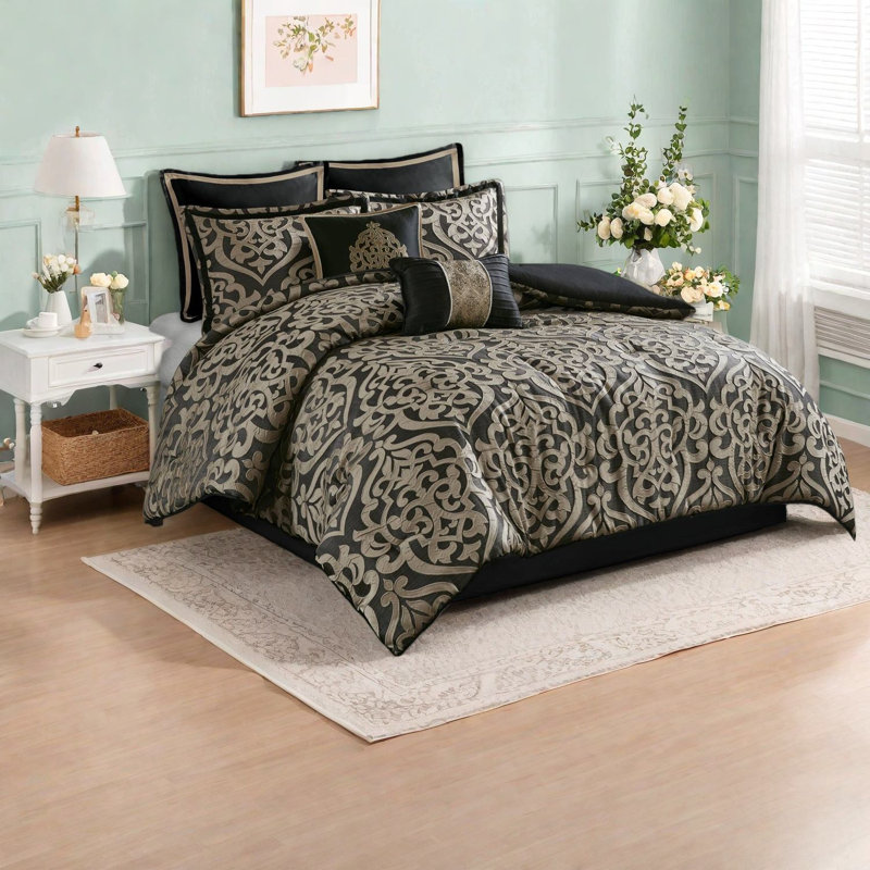 Ensemble de literie très grand californien, damas en jacquard de polyester pour la maison