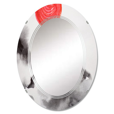 Miroir mural traditionnel japonais avec des collines et un soleil rouge